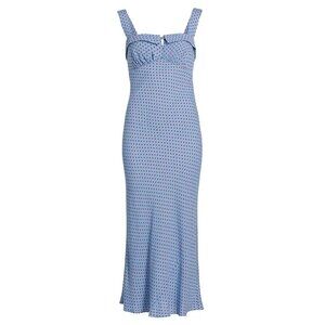 Reformation Blue Red Polka Dot Bias Cut Slip Dress 12